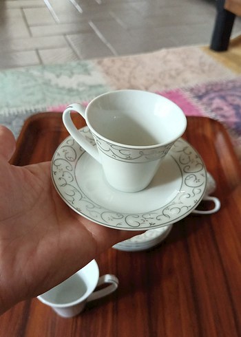 Emsan Gri Desenli Beyaz Porselen Fincan Takımı
