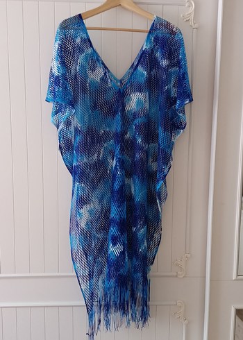 Kadın Mavi Batik Desenli Uzun Pareo