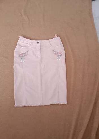 Pudrq renk Nakışlı Düğmeli Etek