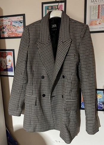 Zara Kiremit Kahvemsi Ekose Cift Sirali Blazer