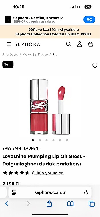 Yves Saint Laurent Dolgunlaştırıcı dudak parlatıcısı 7 numara