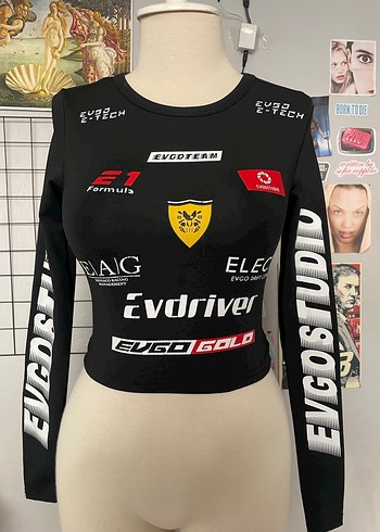 Defacto Kadın racing Siyah Uzun Kollu Baskılı Spor Bluz