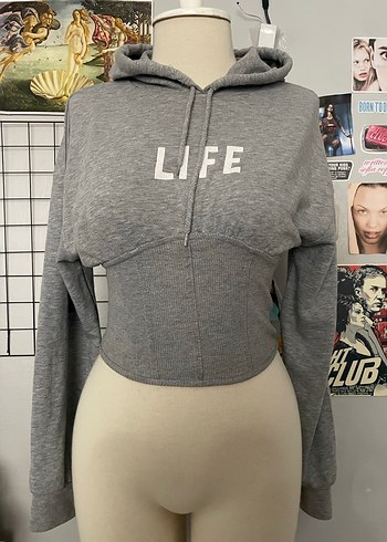 s Beden Gri Kapüşonlu Fermuarlı Kadın Sweatshirt