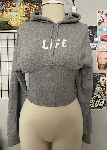 Gri Kapüşonlu Fermuarlı Kadın Sweatshirt