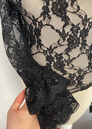 s Beden siyah Renk Dantel Yüksek Yakalı Siyah Gotik Bluz