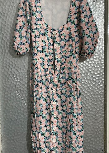 Zara Romantik Pembe Cicekli Uzun Elbise