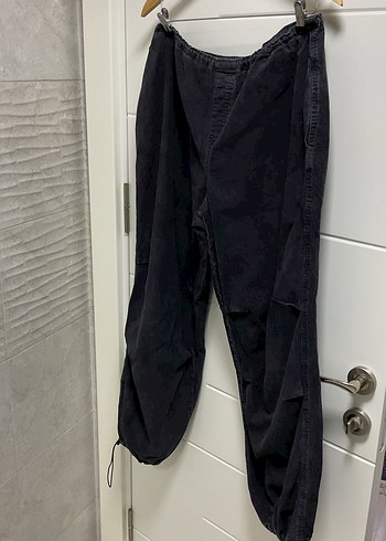 Siyah Bol Kesim lastikli Kadife Pantolon - Görsel 4