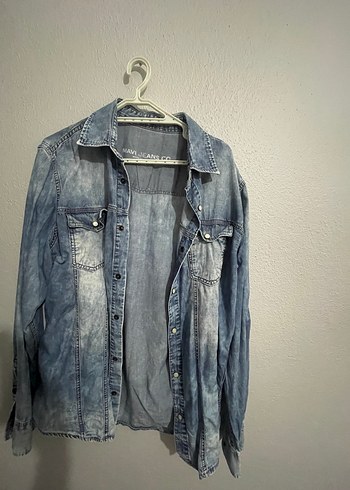 Erkek Mavi Batik Desenli Denim Gömlek