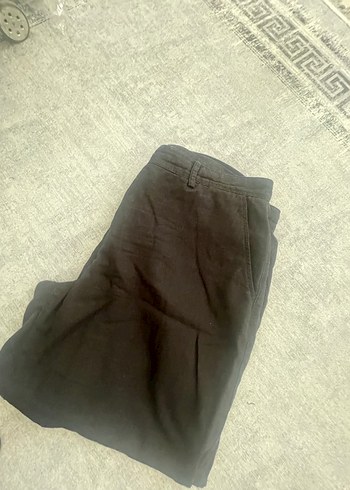 Bol Kesim siyah Keten Pantolon