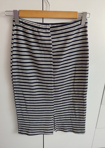 Gri Çizgili Pilili Midi Kalem Etek - Görsel 2