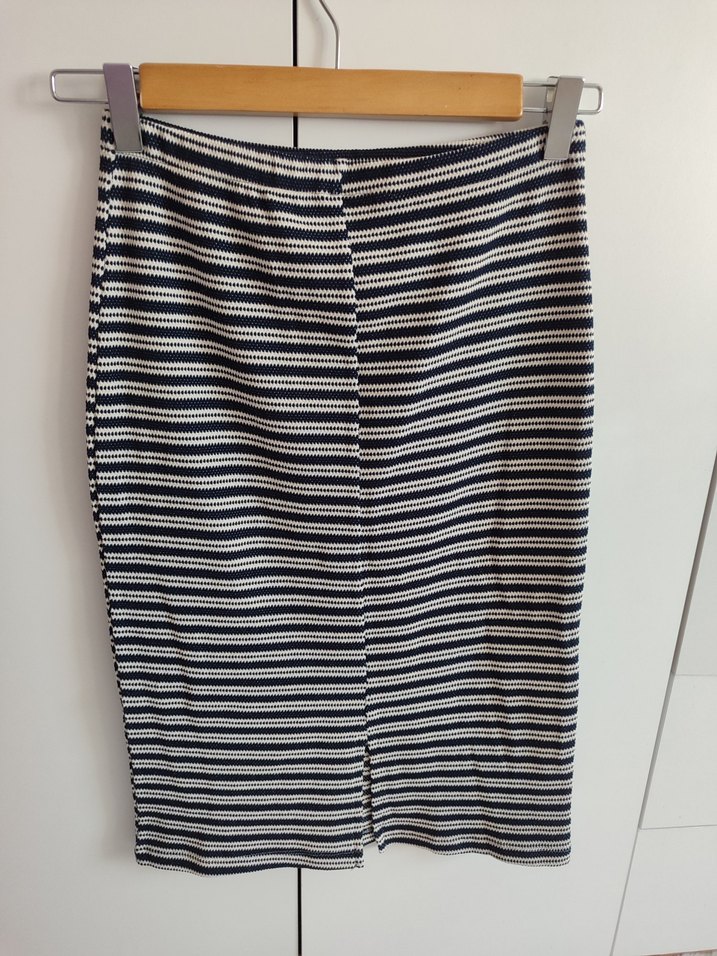 Gri Çizgili Pilili Midi Kalem Etek - Görsel 2