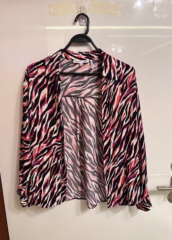 Kadın Çok Renkli Zebra Desenli Uzun Kollu Gömlek