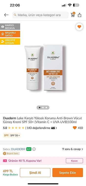 Vegan anti brown güneş kremi