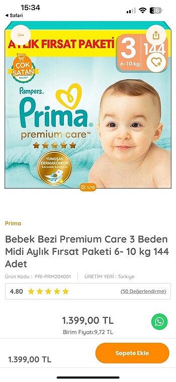Prima premium care 3 no 144 adet