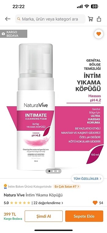 Naturel intim yıkama köpüğü