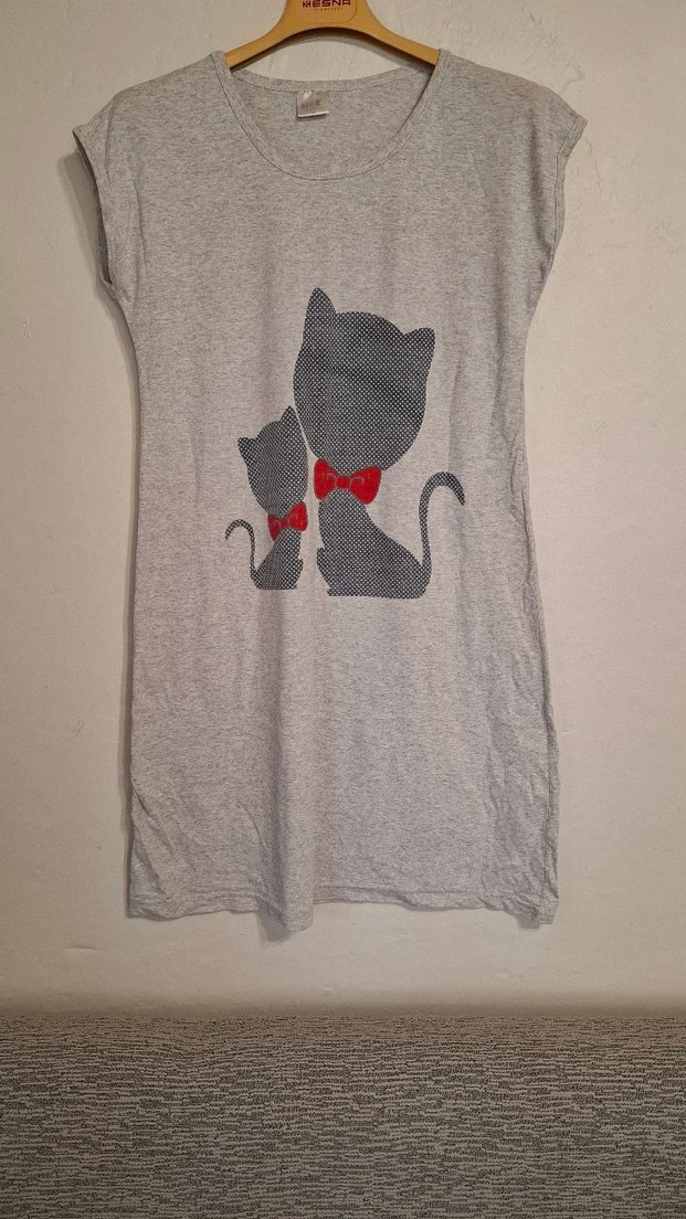 Gri Baskılı Kedi Desenli Tişört - Görsel 3