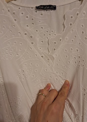 s Beden Dantel Detaylı Uzun Beyaz Bohem Elbise