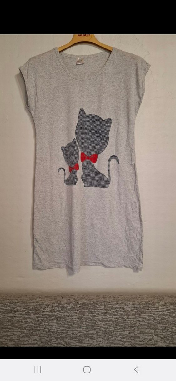 Gri Kısa Kollu Baskılı Gecelik - Görsel 2