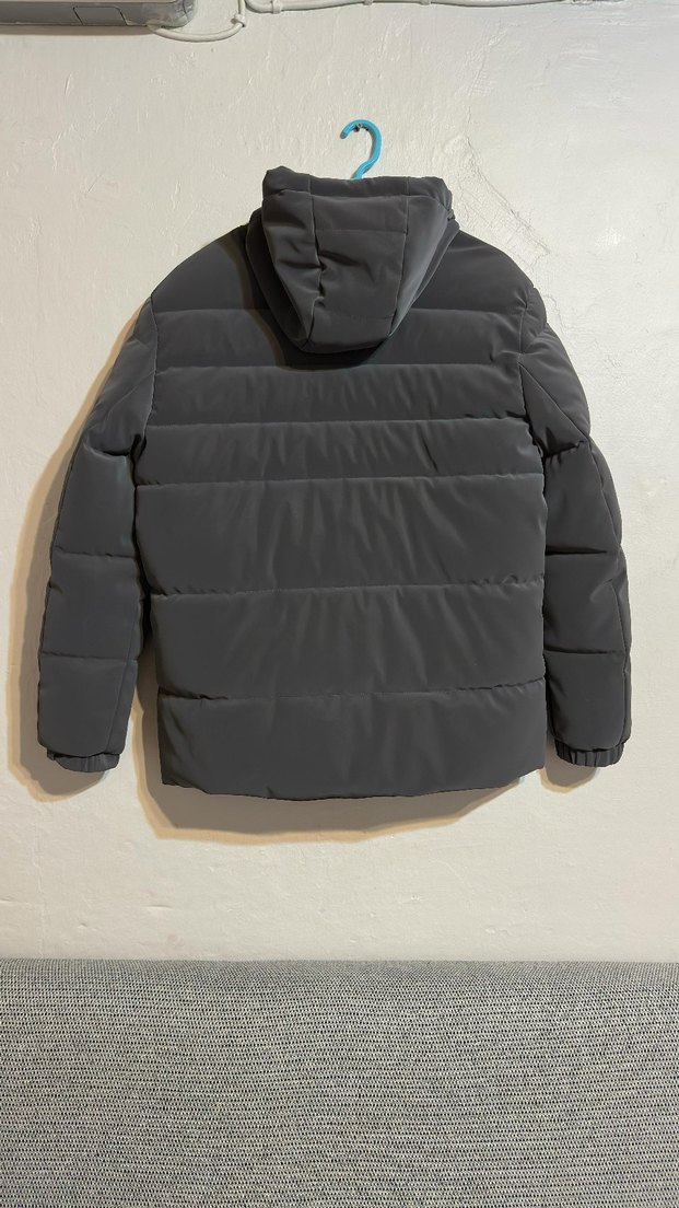 Gri Kapüşonlu Erkek Mont - Görsel 3