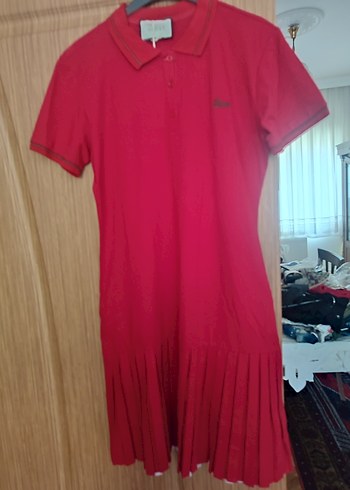 Mango Canli Kirmizi Polo Yaka Elbise