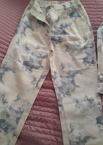 Bej Batik Desenli Düğmeli Kadın Kumaş Pantolon - Görsel 5