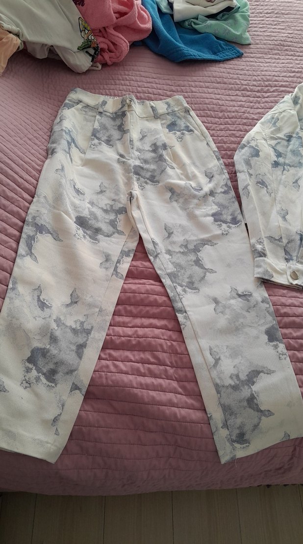 Bej Batik Desenli Düğmeli Kadın Kumaş Pantolon - Görsel 3