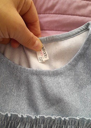 Kız Çocuk Gri Denim Volanlı Straplez Bluz 9  10 yas - Görsel 5