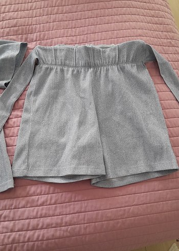 Kız Çocuk Gri Denim Volanlı Straplez Bluz 9  10 yas - Görsel 2