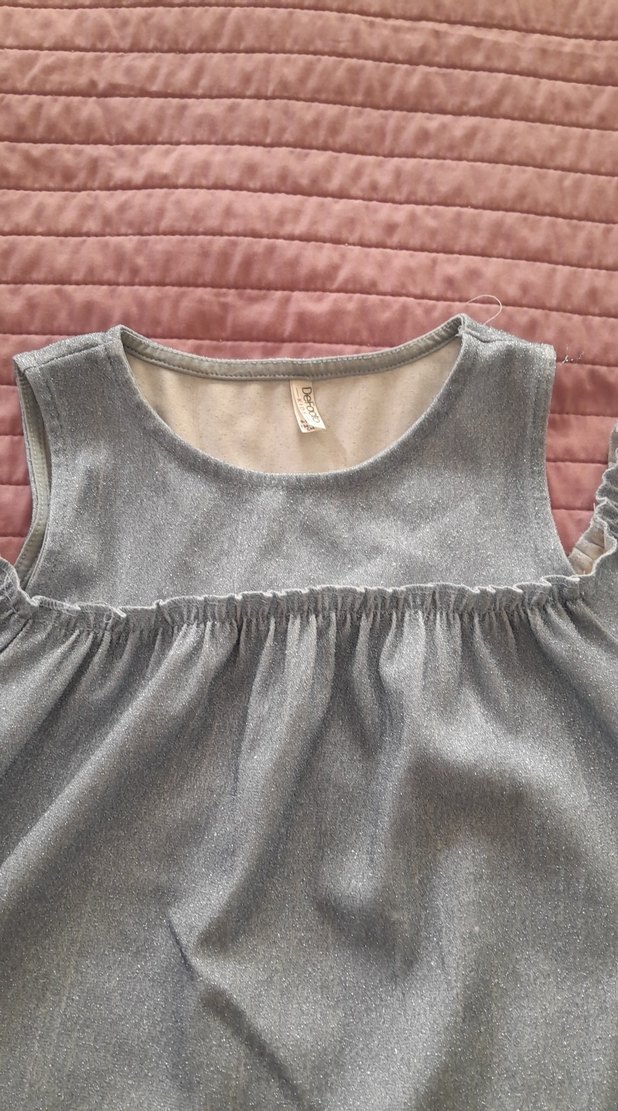 Kız Çocuk Gri Denim Volanlı Straplez Bluz 9  10 yas - Görsel 4