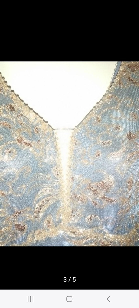 Dantel Detaylı Mavi V Yaka Uzun Elbise - Görsel 3