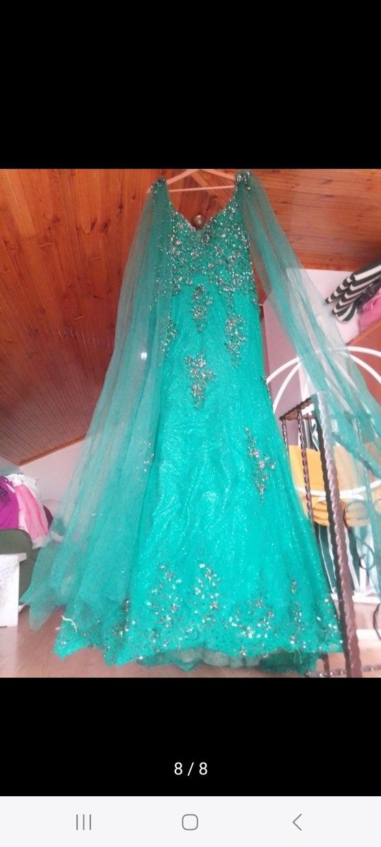 Turkuaz İşlemeli Uzun Abiye Elbise özel dikim - Görsel 5