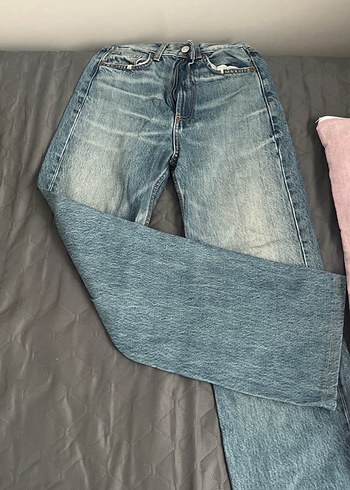 32 Beden gri Renk Gri Düğmeli Bol Kesim Kadın Denim Pantolon wide leg zara