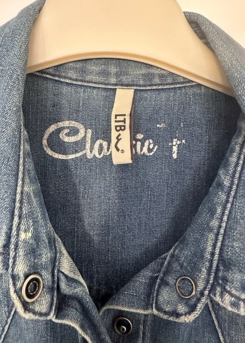Düğmeli Mavi Denim/Kot Kadın Gömlek - Görsel 5