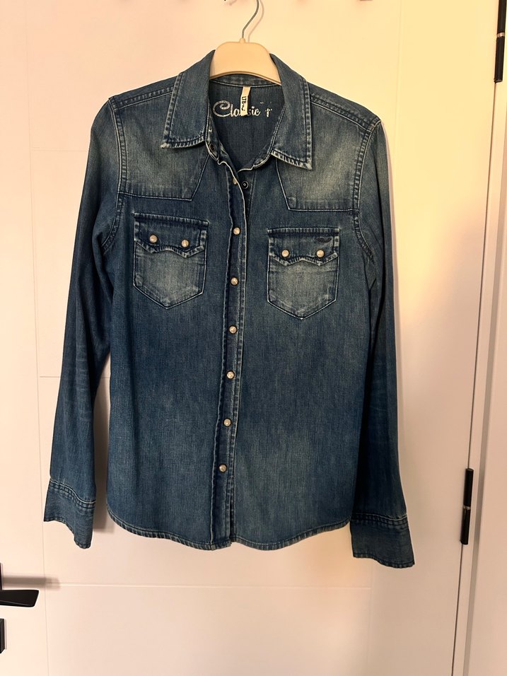 Düğmeli Mavi Denim/Kot Kadın Gömlek - Görsel 3