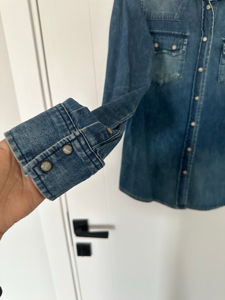 Düğmeli Mavi Denim/Kot Kadın Gömlek - Görsel 4