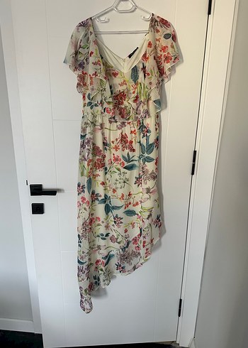 Çiçek Desenli Bohem Uzun Asimetrik Kesim Elbise - Görsel 5