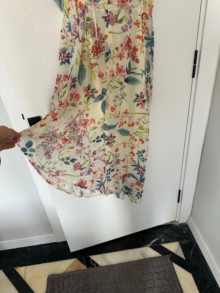 Çiçek Desenli Bohem Uzun Asimetrik Kesim Elbise - Görsel 3