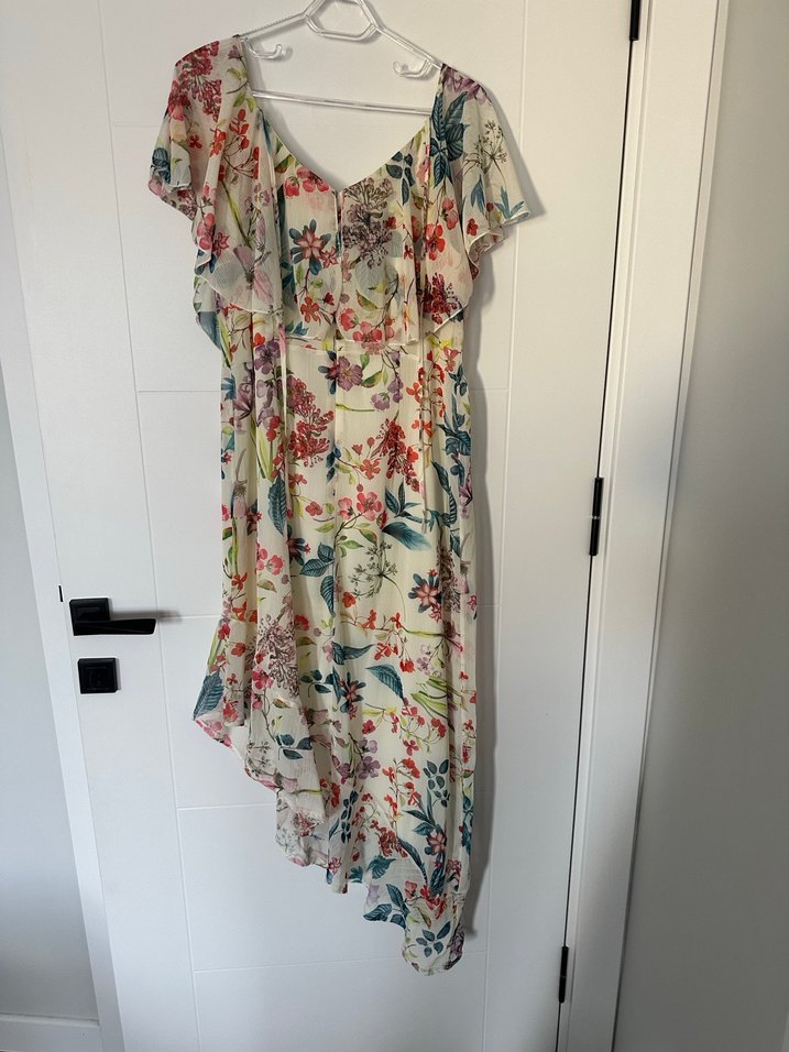 Çiçek Desenli Bohem Uzun Asimetrik Kesim Elbise - Görsel 2