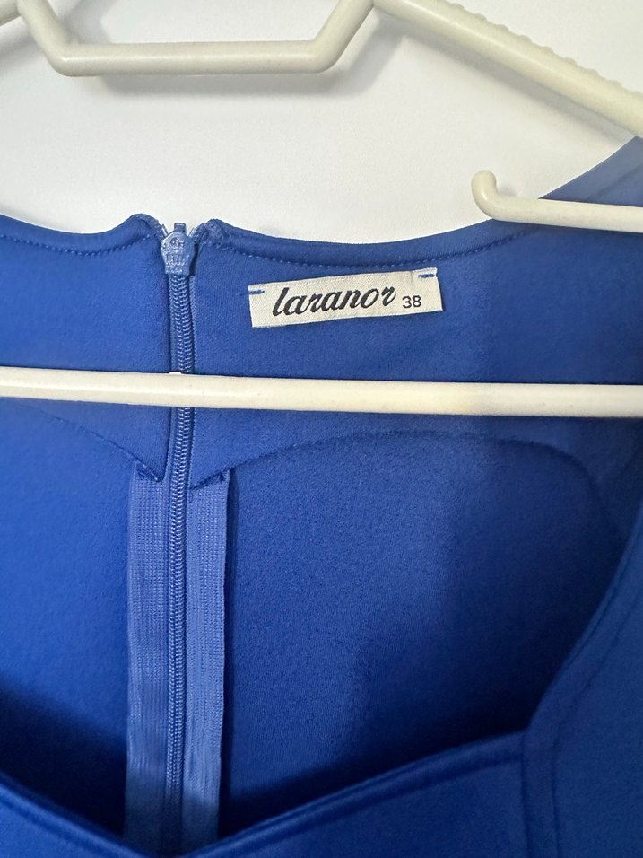 Saks V Yaka Kolsuz Midi Elbise - Görsel 3