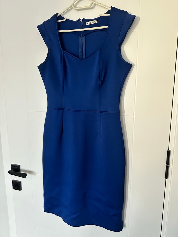 Saks V Yaka Kolsuz Midi Elbise - Görsel 2