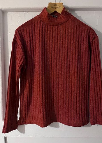 Kadın Kiremit rengi Yün Yüksek Yakalı Triko Kazak - Görsel 2