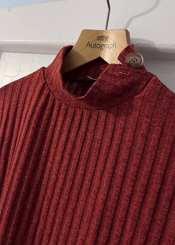 Kadın Kiremit rengi Yün Yüksek Yakalı Triko Kazak - Görsel 4