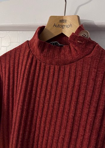 Kadın Kiremit rengi Yün Yüksek Yakalı Triko Kazak - Görsel 6