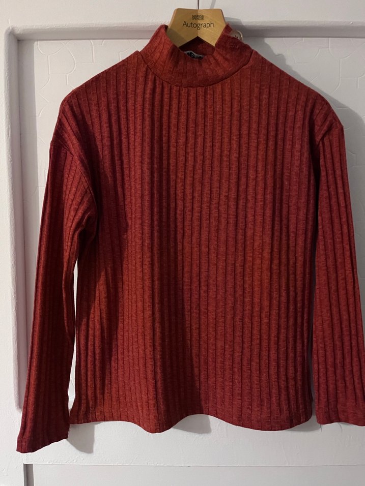 Kadın Kiremit rengi Yün Yüksek Yakalı Triko Kazak - Görsel 2