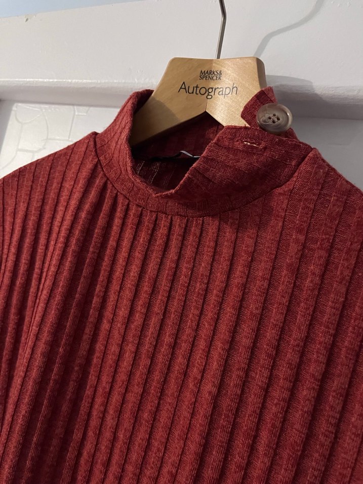 Kadın Kiremit rengi Yün Yüksek Yakalı Triko Kazak - Görsel 4