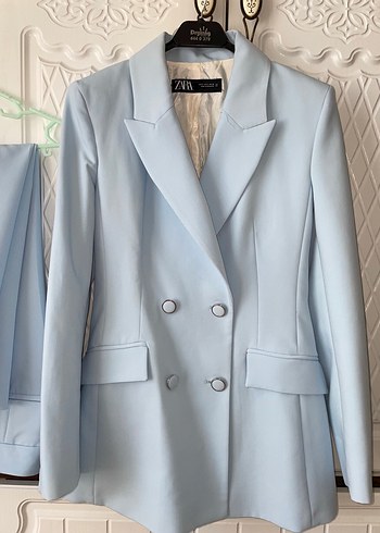 Zara Acik Mavi Cift Sira Dugmeli Blazer