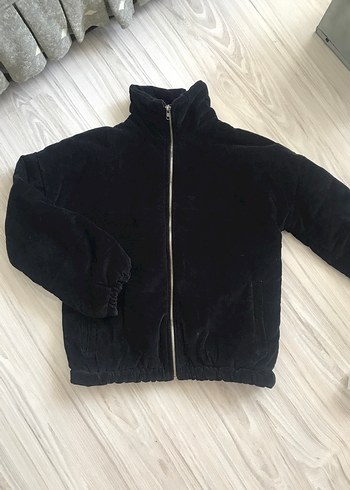 Siyah Yüksek Yaka Kadın Kadife Ceket