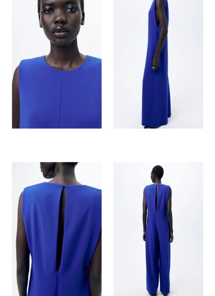 Lacivert Kadın Kolsuz Geniş Paça Tulum - Görsel 3