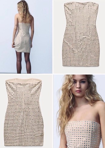 Mini Straplez Parlak Puantiyeli Elbise - Görsel 2