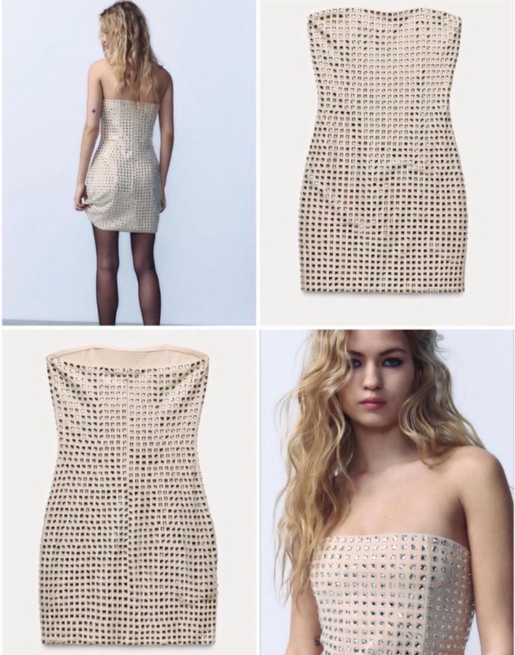 Mini Straplez Parlak Puantiyeli Elbise - Görsel 2